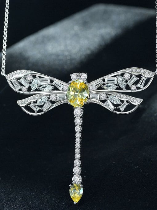 Goose yellow [P 1120] 925 Sterling Silver High Carbon Diamond Dragonfly Luxury Necklace